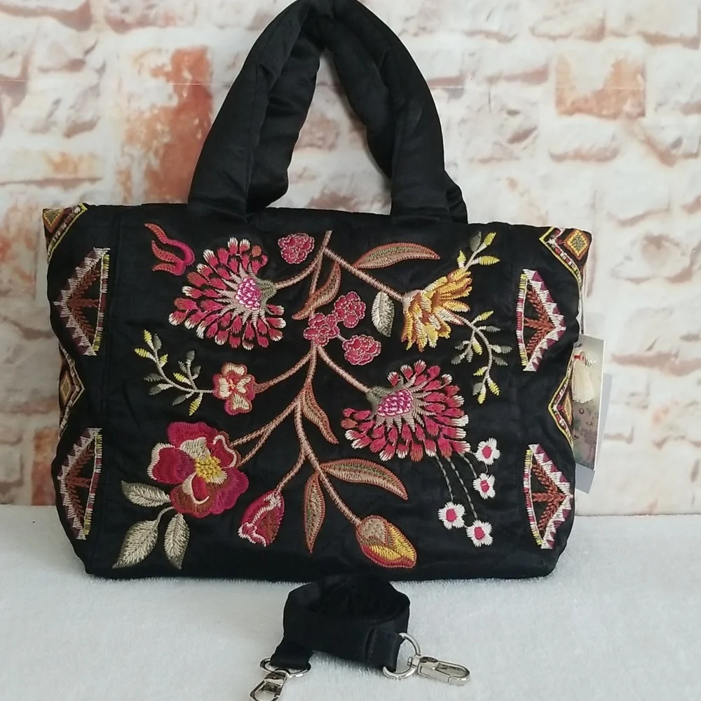 New Johnny Was Lilith Quilted Satin Tote - Picture 1 of 14